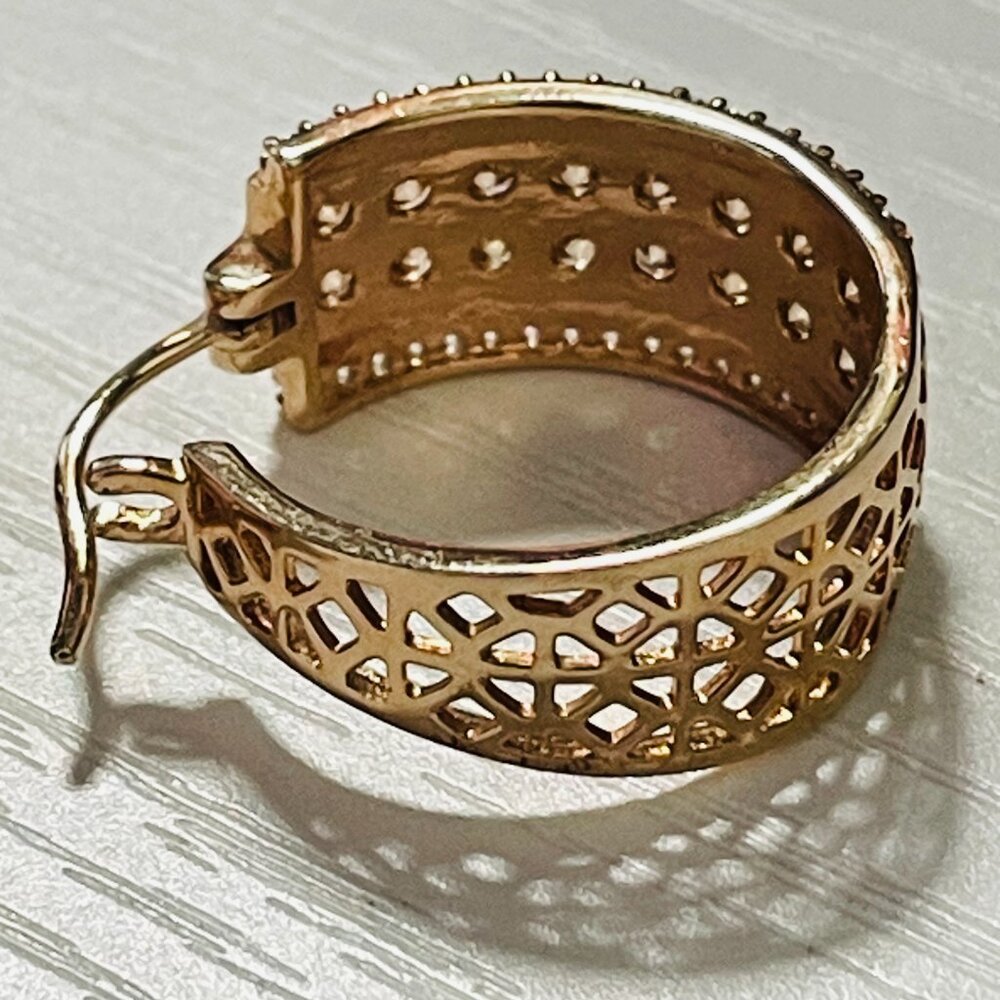 Sparkling Rose Gold Tone Wide Hoop Earrings with Crystal Pave Detailing - Picture 5 of 8